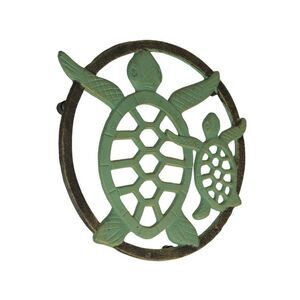 Cast Iron Sea Turtle Trivet – Verdigris Finish, Bronze Accents, 8" Coastal Décor